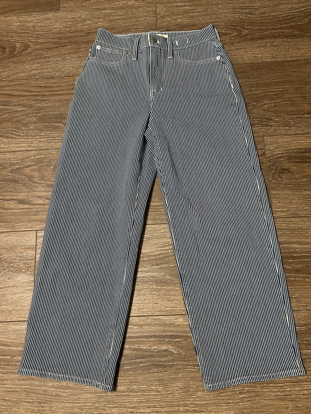 Madewell Blue & White Pinstripe Engineer Style Wide-Leg Jeans